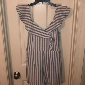 NWOT Cousin Couture blue and white striped romper